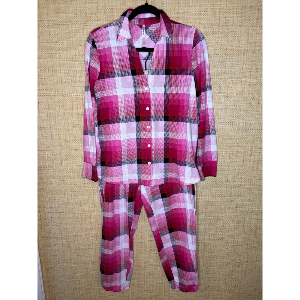 Soma Embraceable‎ Pajama Set Pink Sugarloaf Plaid Small Top Medium Bottom NEW